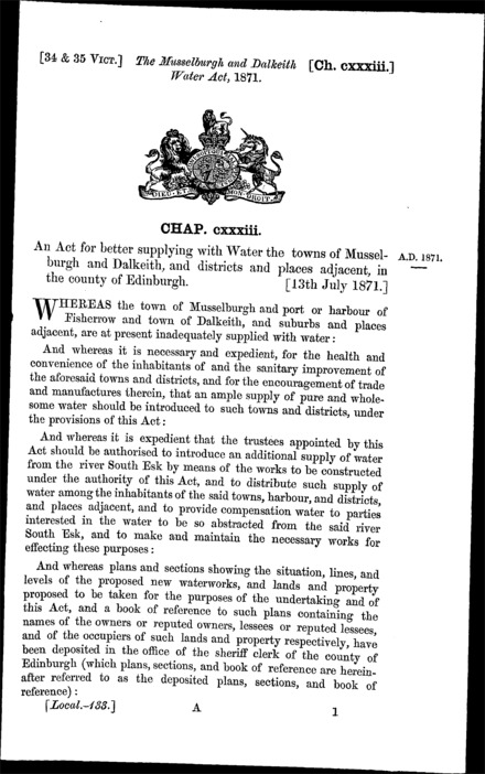 Musselburgh and Dalkeith Water Act 1871