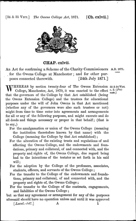 Owens College Act 1871