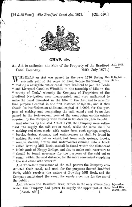 Bradford Canal Act 1871