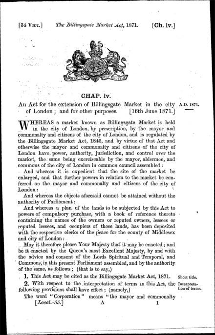 Billingsgate Market Act 1871