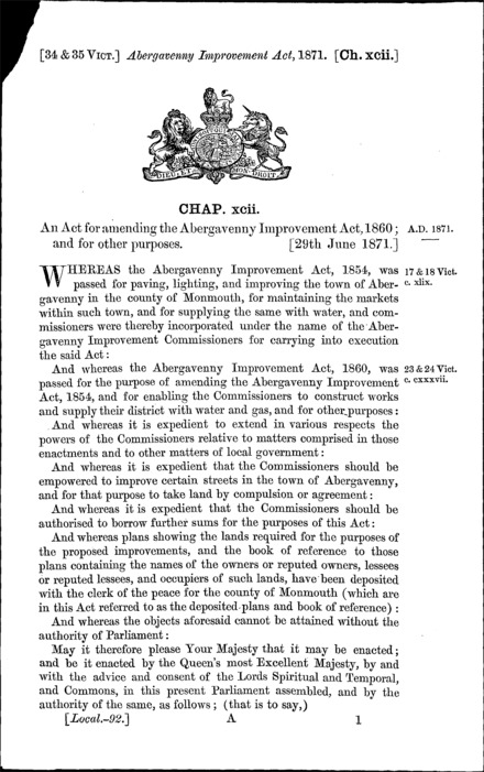 Abergavenny Improvement Act 1871