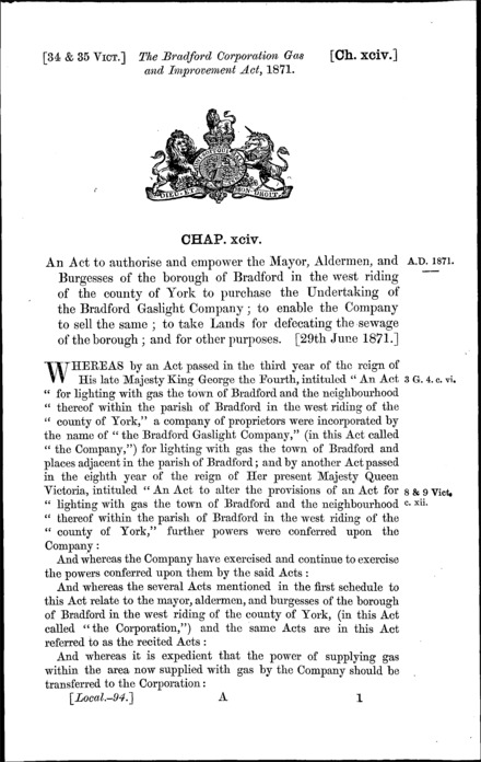 Bradford Corporation Gas Act 1871