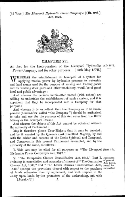 Liverpool Hydraulic Power Company's Act 1872