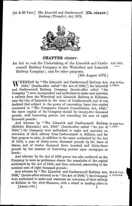 Limerick and Castle Connell Railway (Transfer) Act 1872