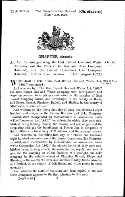 Barnet District Gas and Water Act 1872