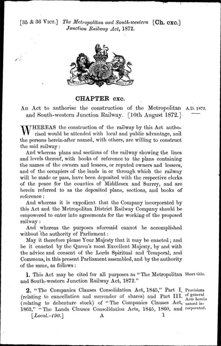 Metropolitan and South Western Junction Railway Act 1872