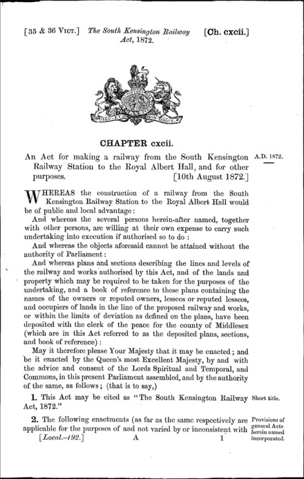 South Kensington Railway Act 1872