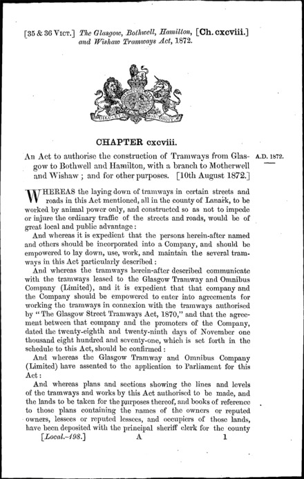 Glasgow, Bothwell, Hamilton and Wishaw Tramways Act 1872