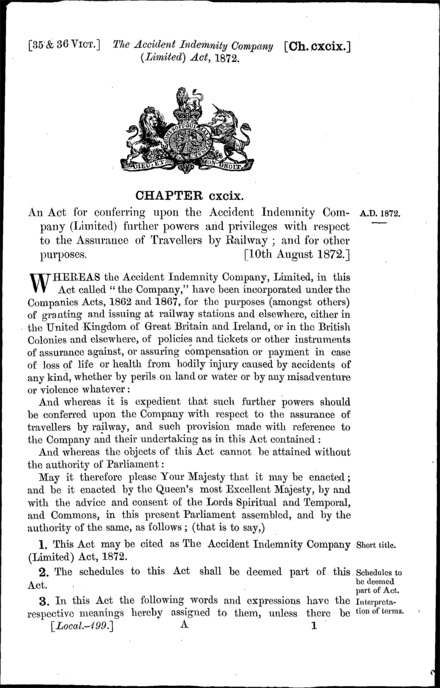 Accident Indemnity Company Act 1872