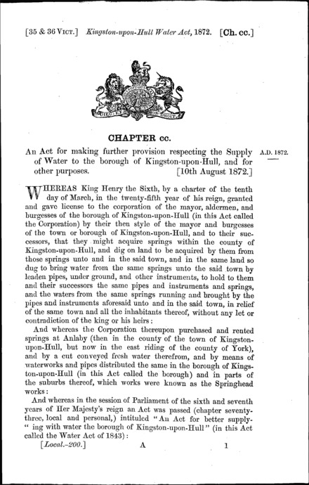 Kingston-upon-Hull Water Act 1872