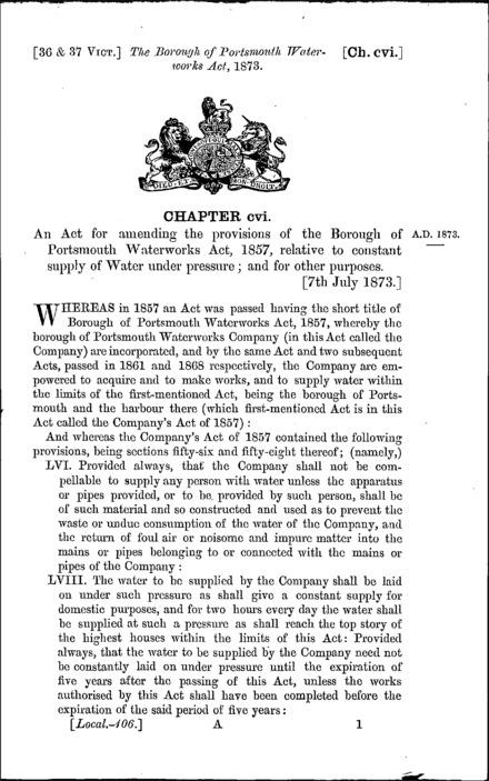 Borough of Portsmouth Waterworks Act 1873