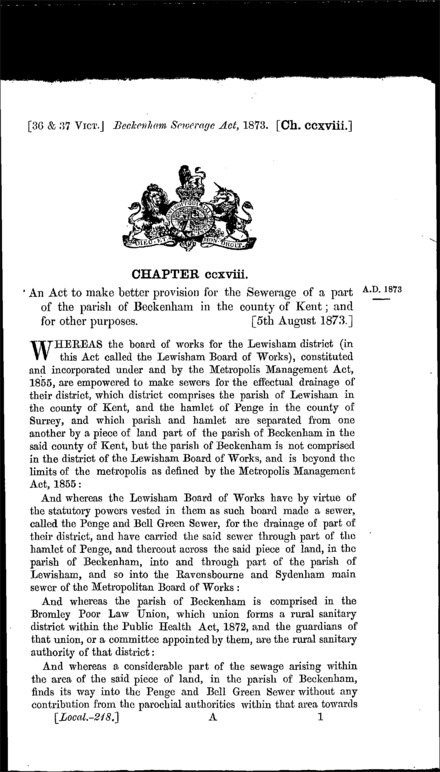 Beckenham Sewerage Act 1873