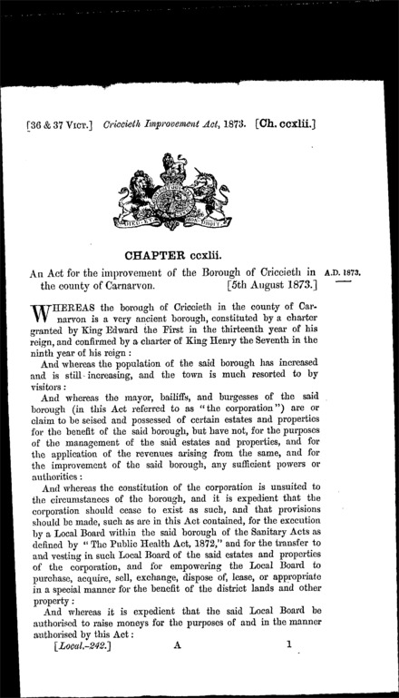Criccieth Improvement Act 1873