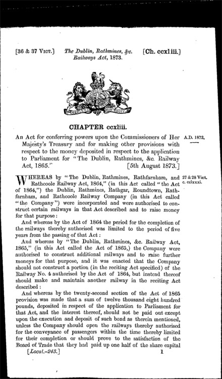 Dublin, Rathmines, &c. Railways Act 1873
