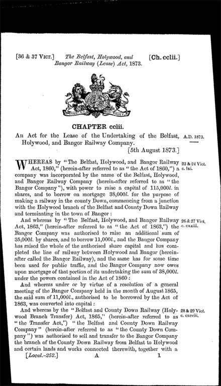 Belfast, Holywood and Bangor Railway (Lease) Act 1873