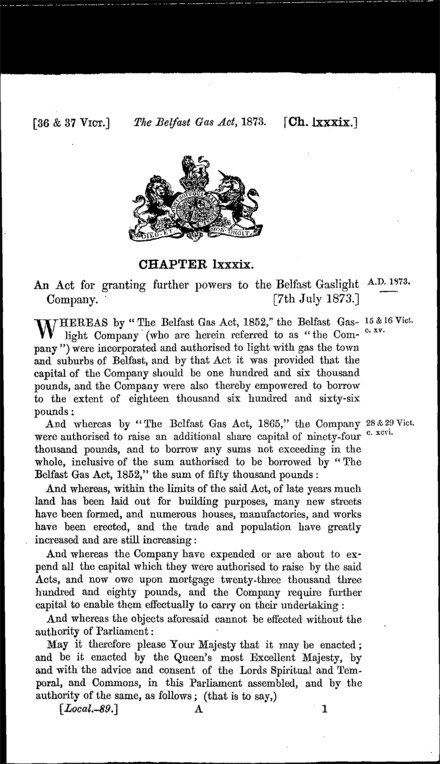 Belfast Gas Act 1873