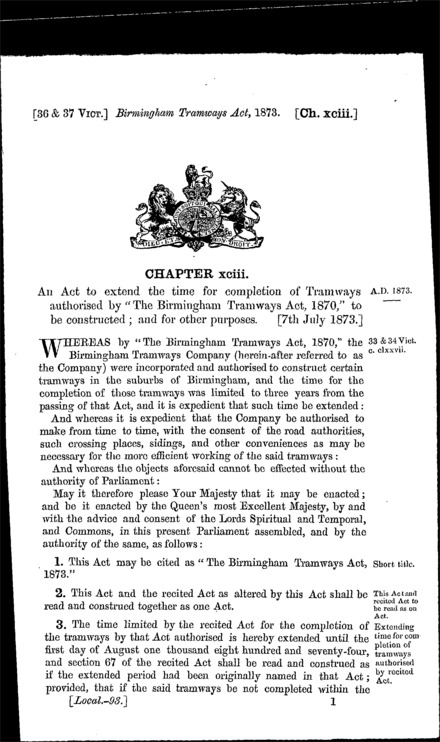 Birmingham Tramways Act 1873