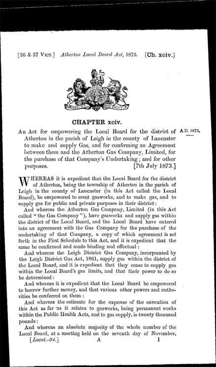 Atherton Local Board Act 1873
