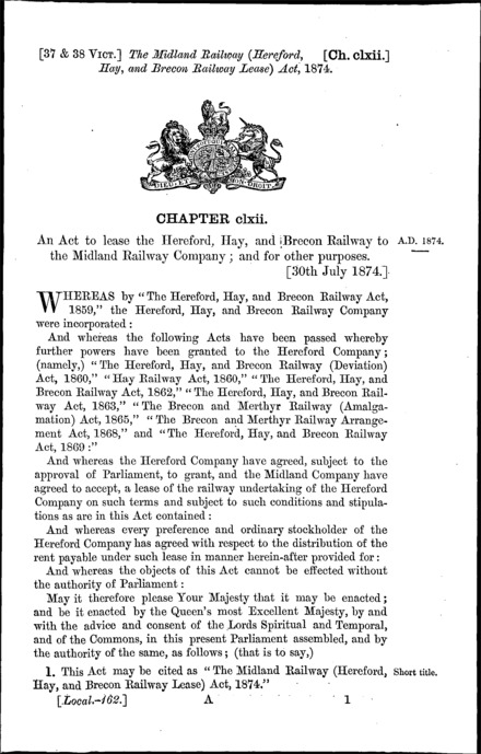Midland Railway (Hereford, Hay and Brecon Railway Lease) Act 1874