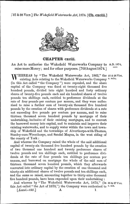 Wakefield Waterworks Act 1874