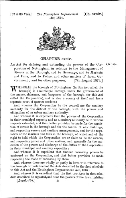 Nottingham Improvement Act 1874