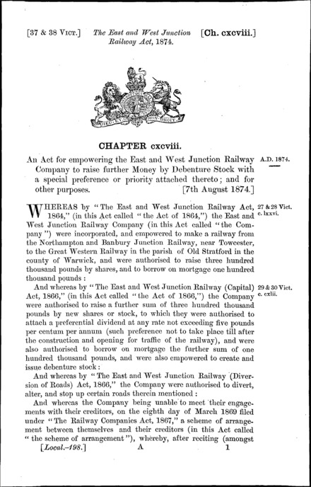 East and West Junction Railway Act 1874