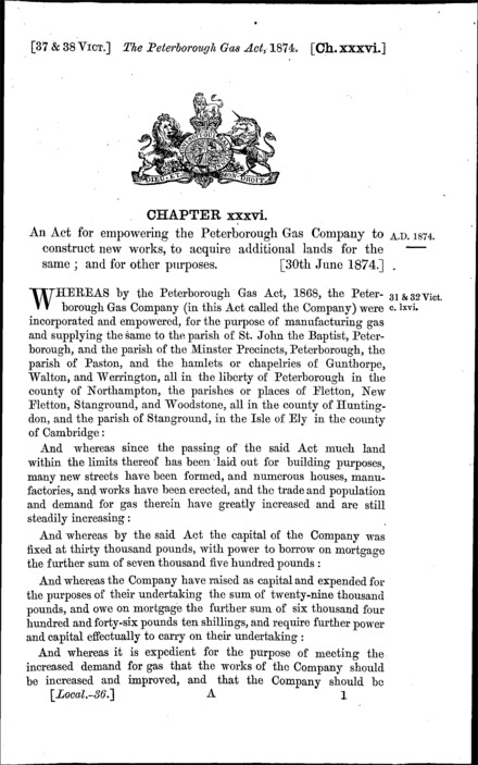 Peterborough Gas Act 1874