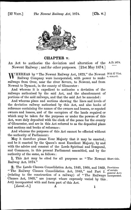 Newent Railway Act 1874