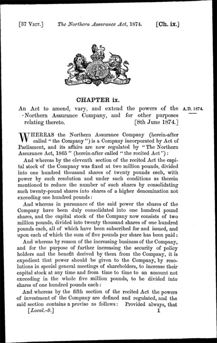 Northern Assurance Act 1874