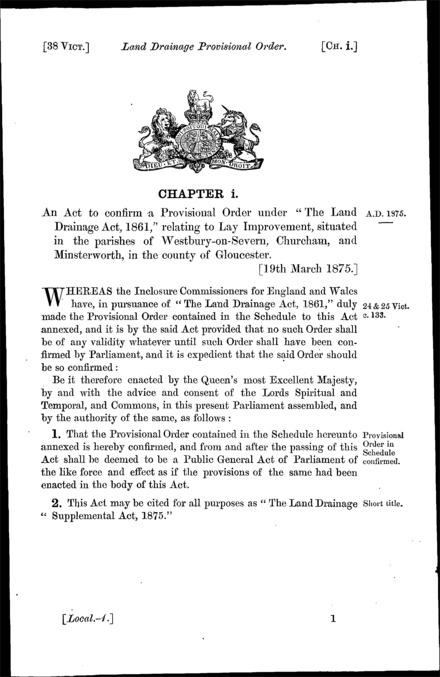 Land Drainage Supplemental Act 1875