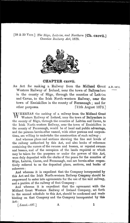 Sligo, Leitrim and Northern Counties Railway Act 1875