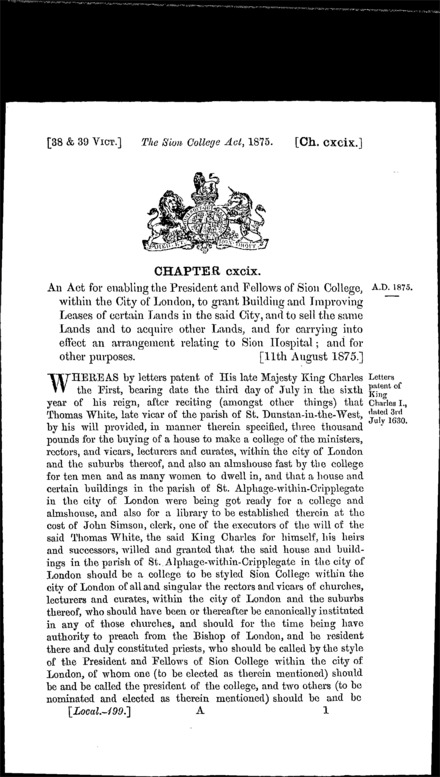 Sion College Act 1875