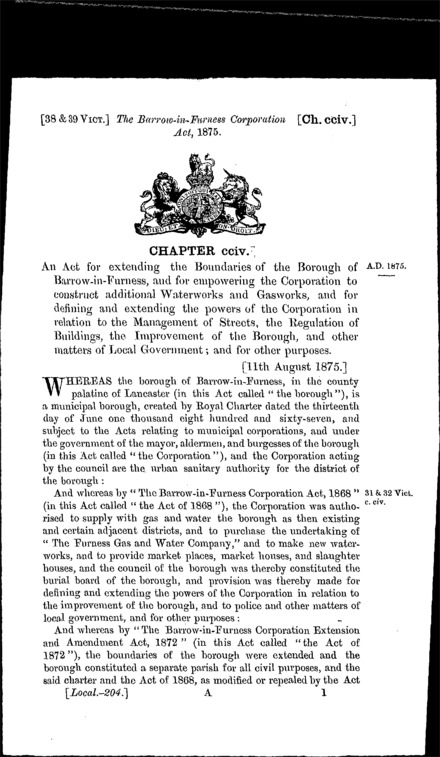 Barrow-in-Furness Corporation Act 1875