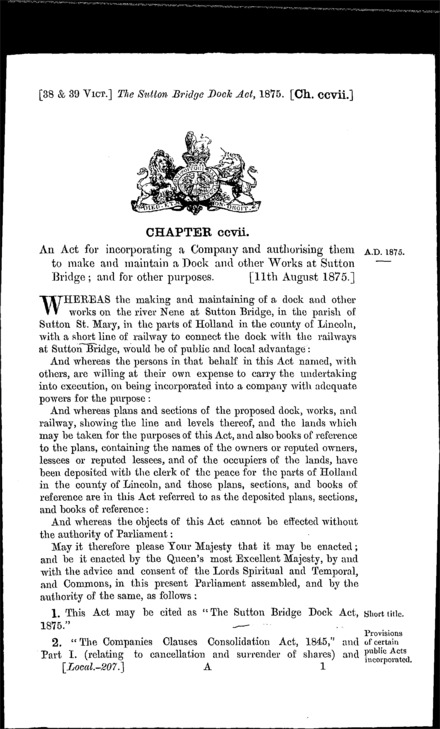 Sutton Bridge Dock Act 1875