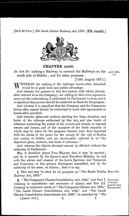 South Dublin Railway Act 1875