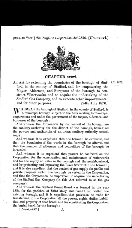 Stafford Corporation Act 1876