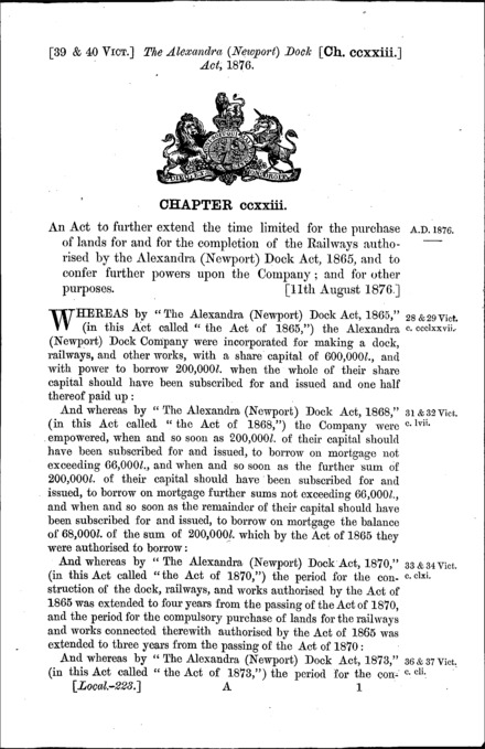 Alexandra (Newport) Dock Act 1876