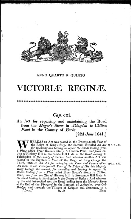 Abingdon and Chilton Pond Road Act 1841