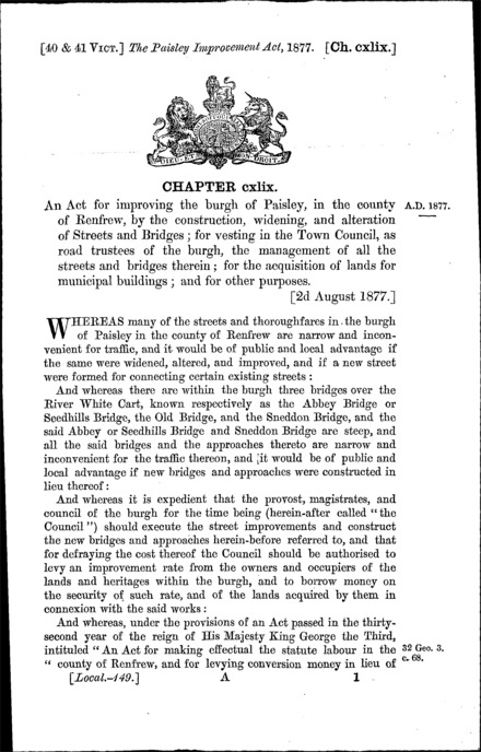 Paisley Improvement Act 1877