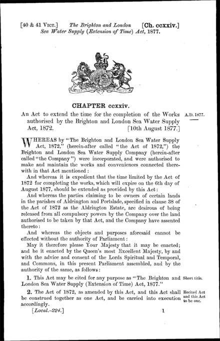 Brighton and London Sea Water Supply (Extension of Time) Act 1877