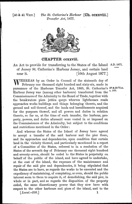 St. Catherine's Harbour Transfer Act 1877