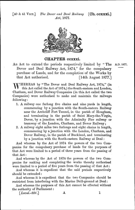 Dover and Deal Railway Act 1877