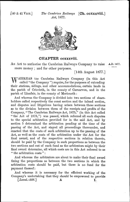 Cambrian Railways Act 1877