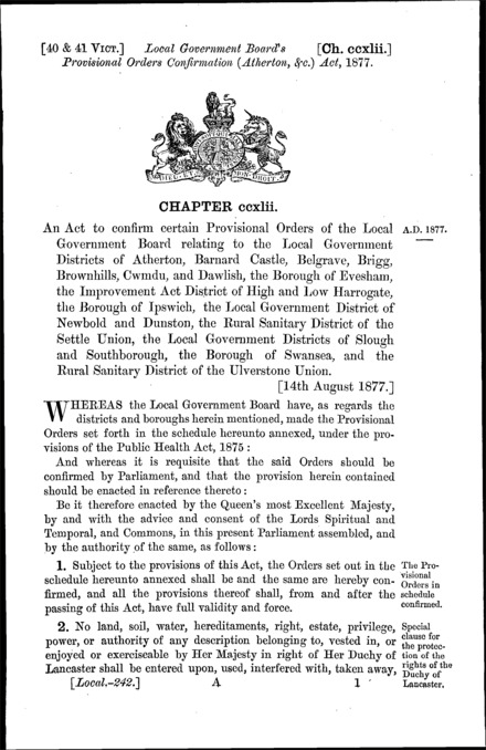 Local Government Board's Provisional Orders Confirmation (Atherton, &c.) Act 1877
