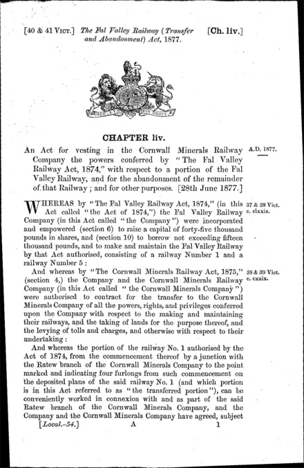 Fal Valley Railway (Transfer and Abandonment) Act 1877