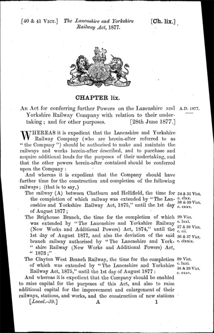 Lancashire and Yorkshire Railway Act 1877