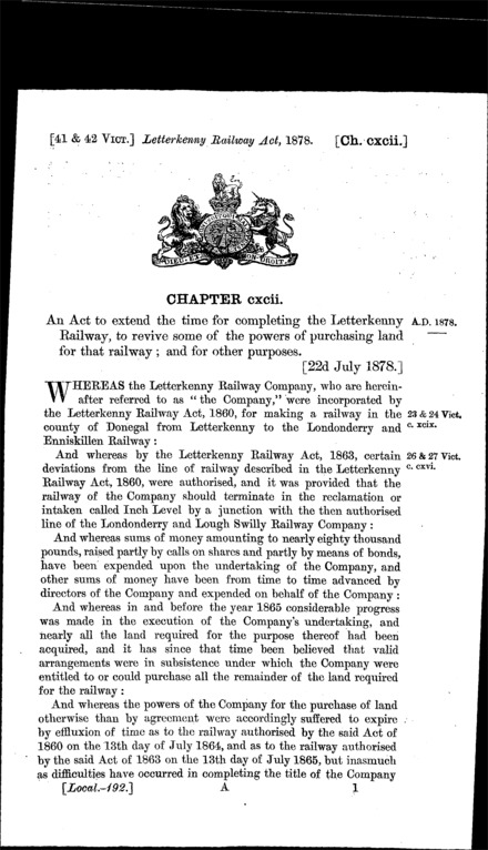 Letterkenny Railway Act 1878
