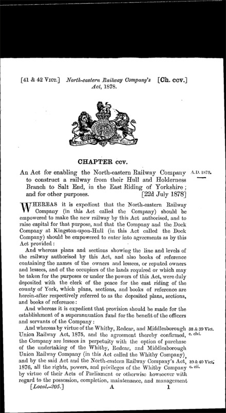 North Eastern Railway Act 1878