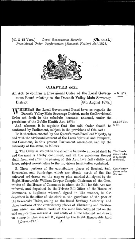 Local Government Board's Provisional Order Confirmation (Darenth Valley) Act 1878