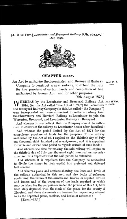 Leominster and Bromyard Railway Act 1878